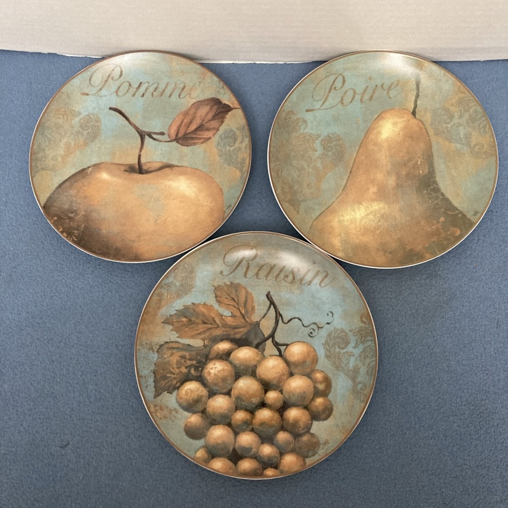 Pier 1 Imports FRUIT 8 1/4" Antiqued Salad Plates: Pear, Apple, Grape - Set of 3